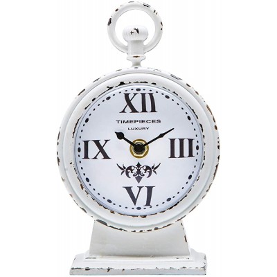 NIKKY HOME Vintage Table Clock White Mantel Clock Rustic Metal Analog Clock Battery Operated Rustic Distressed Style 4.7 x 2.4 x 7.6 Inch - B91GCE8BB