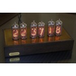 Nixie Tube Clock 6xIN-14 Wood and Brass case Blue backliht Vintage Watch - B5P51UX6N