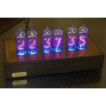 Nixie Tube Clock 6xIN-14 Wood and Brass case Blue backliht Vintage Watch - B5P51UX6N