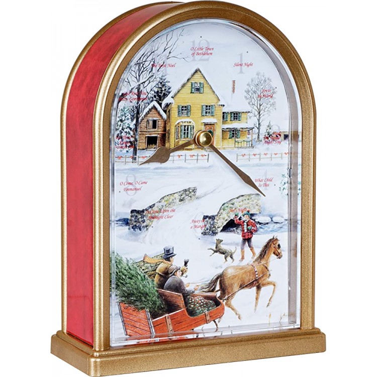 Sleigh Ride 12 Song of Carols of Christmas Table Clock Home Deco Multicolor Unique Gift Selection Red Marble - BDWH4JP4M