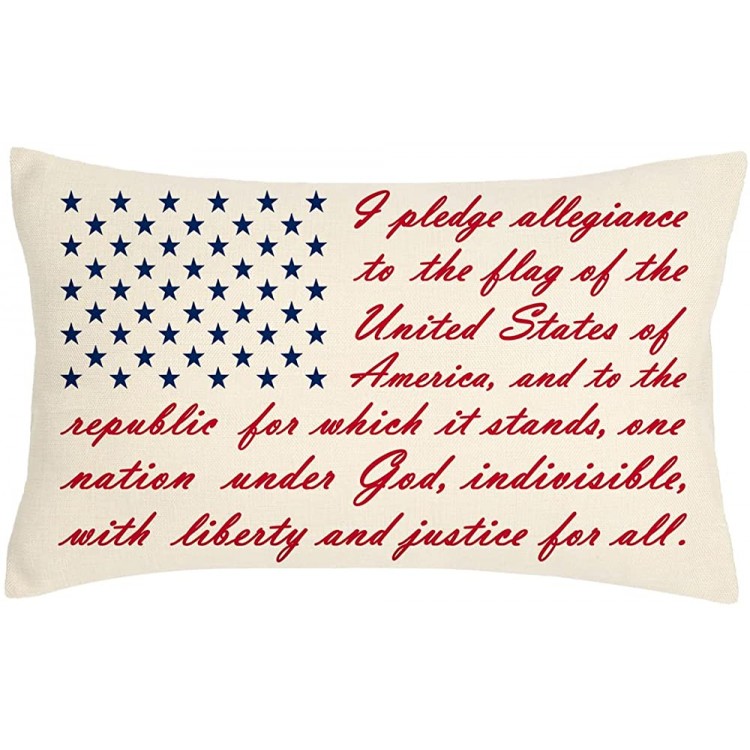 4th of July Lumbar Pillow Cover 12x20 Independence Day Decor The Pledge of Allegiance Patriotic Saying Memorial Day Holiday Decorations Throw Cushion Case for Home Sofa Couch Polyester Linen TH113 - BM7785R27