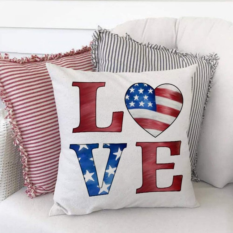 AENEY 4th of July Decorations Pillow Covers 18x18 Set of 4 Memorial Day American Flag Stars and Stripes Patriotic Throw Pillow Covers Love America Pillows Case Independence Day Decor A373-18 - BCCKBDJM9