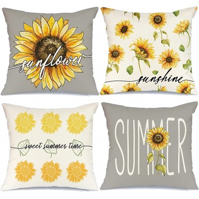 AENEY Summer Pillow Covers 18x18 Inch Set of 4 Summer Decor Summer Decorations for Home Sunflower Sunshine Sweet Summer Time Pillows Decorative Throw Pillows Cushion Case for Sofa Couch - BQ7MAF4ER