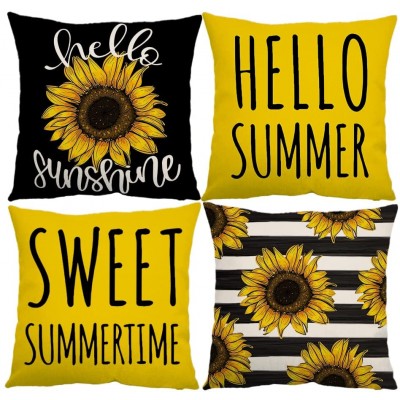 AENEY Summer Pillow Covers 18x18 Inch Set of 4 Summer Decor Summer Decorations for Home Sunflower Hello Sunshine Sweet Summer Pillows Decorative Throw Pillows Cushion Case for Sofa Couch - BQEIQTXPC