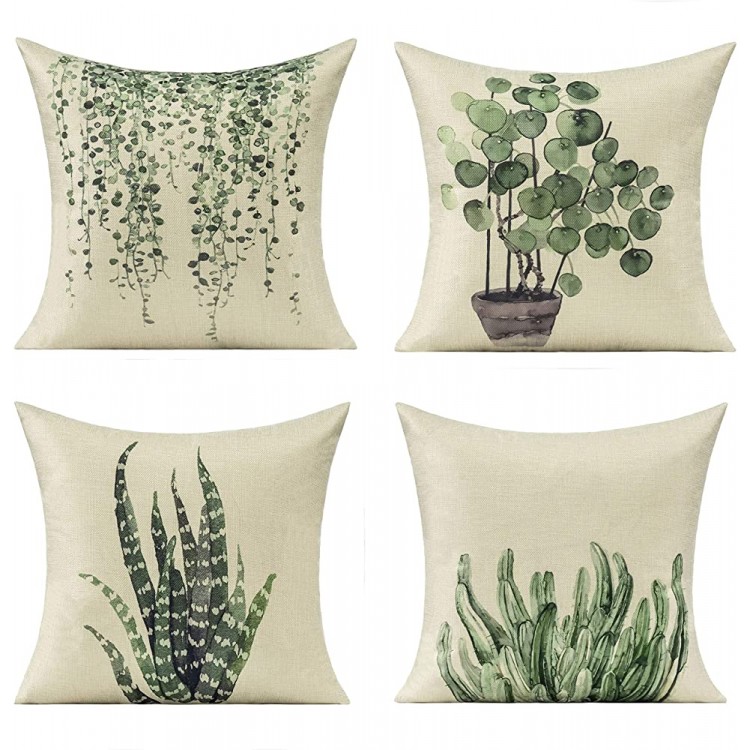 All Smiles Green Plants Summmer Outdoor Throw Pillow Covers for Patio Furniture Garden Bench Porch Spring Green Decorative Cushion Cases Home Decor 16x16 Set of 4 Couch Sofa - BP1KQ2NHT