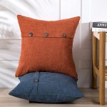 Anickal Burnt Orange Pillow Covers 18x18 Inch with Triple Buttons Set of 2 Chenille Rustic Farmhouse Decorative Throw Pillow Covers Square Cushion Case for Home Sofa Couch Decoration - B5322DL3A