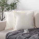 ATLINIA Linen Pillow Cover 20 x 20 Off White Pillow Cover with Tassels Decorative Pillow Cover Throw Pillow Cover for Couch Sofa Bed and Outdoor - BWRREUV7X