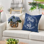 AVOIN colorlife Blue Hydrangea Summer Throw Pillow Covers 18 x 18 Inch Today is A Good Day Dark Blue Cushion Case Decoration for Sofa Couch Set of 4 - BVEG28B74