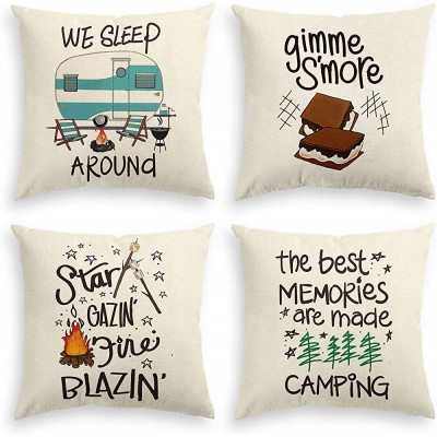 AVOIN colorlife Camper Trailer Campfire Throw Pillow Covers 18 x 18 Inch Gimme S'More Tree Pillows Cushion Case for Sofa Couch Set of 4 - BZQ87PFF7