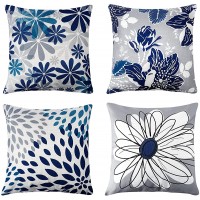Baidast Decorative Throw Pillow Covers 18x18 Inch，Set of 4 Blue and Grey Modern Simple Pillow Case Linen Cushion Cover for Couch Sofa Bed Outdoor Living Room Farmhouse - B97LSRAOD