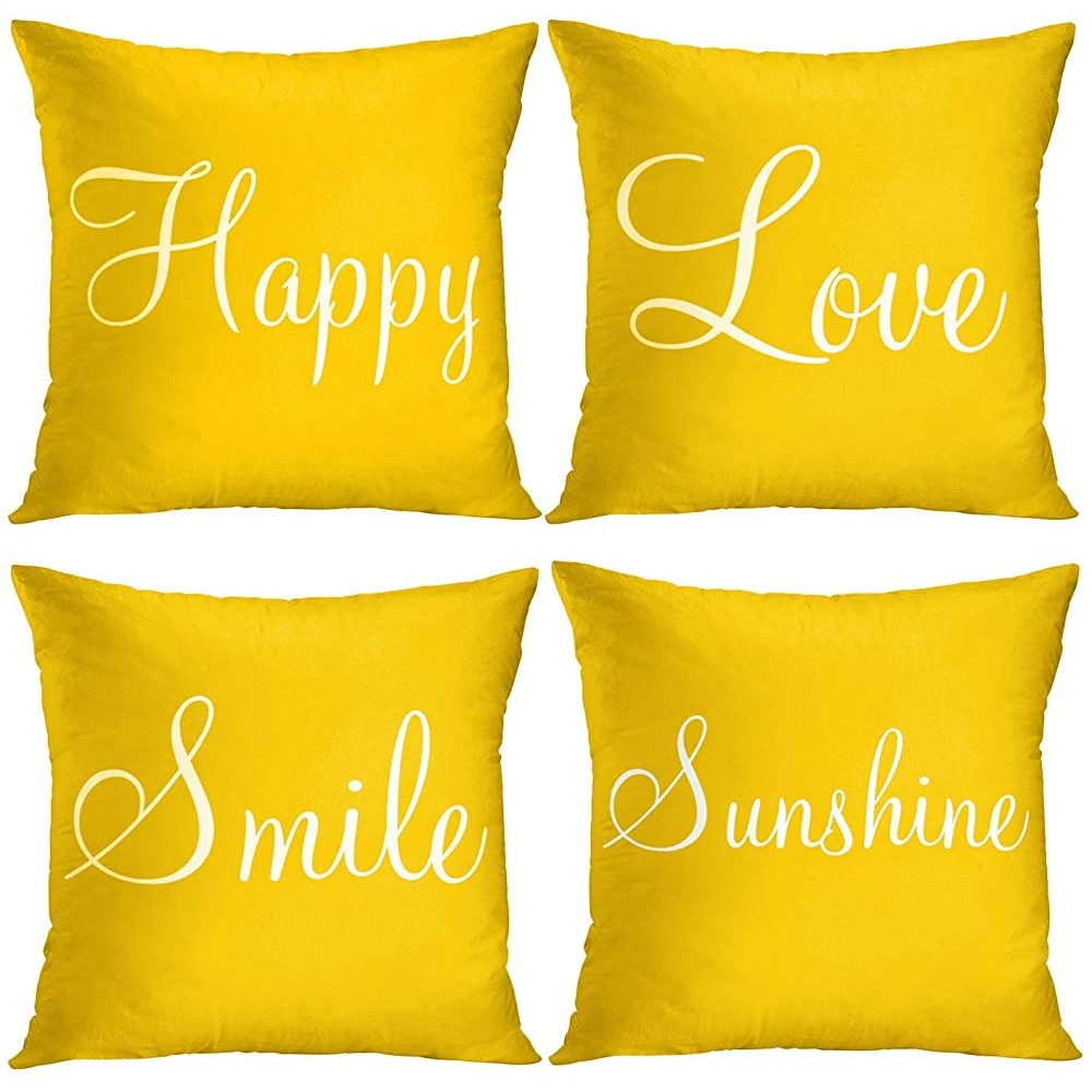 Britimes Yellow Set of 4 Throw Pillow Covers Home Decor Pillow Cases Decorative 18X18 Inches Outdoor Cushion Couch Sofa Cojines Pillowcases Sunshine Happy Love Smile - BYWSCN2TV