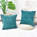 CaliTime Pack of 2 Cozy Throw Pillow Covers Cases for Couch Sofa Home Decoration Solid Dyed Soft Chenille 18 X 18 Inches Teal - BJGY37WVA