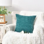 CaliTime Pack of 2 Cozy Throw Pillow Covers Cases for Couch Sofa Home Decoration Solid Dyed Soft Chenille 18 X 18 Inches Teal - BJGY37WVA