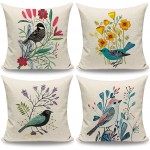 CARRIE HOME Spring Outdoor Pillow Covers 18x18 Set of 4 Farmhouse Decorative Spring Bird and Flower Throw Pillow Covers for Patio Furniture and Couch - BTLJ6U9EW