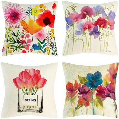 CHICHIC Spring Summer Throw Pillow Covers 18x18 Inch Set of 4 Throw Pillow Covers Spring Pillow Cases Decorative Cushion Cases Cushion Cover Flowers Seasonal Decorations Indoor Outdoor Colorful - BD9G1D30I