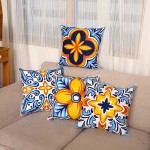 cygnus Farmhouse Throw Pillow Covers 18x18 inch Floral and Boho Retro Pattern Pillowcase Outdoor Decor Cushion Cover Pillow Case Decorative Set of 4,Blue and Orange - BXEEFBVM0