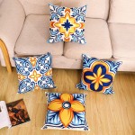 cygnus Farmhouse Throw Pillow Covers 18x18 inch Floral and Boho Retro Pattern Pillowcase Outdoor Decor Cushion Cover Pillow Case Decorative Set of 4,Blue and Orange - BXEEFBVM0