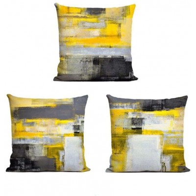 Decor MI Pillowcases Modern Grey Yellow Abstract Throw Pillow Covers Linen Square Pillowcase Decorative Cushion Pillow Cover Zipper Sofa Couch Bedroom Living Room Home Decor 18x18 inch Set of 3 - B2GGMACPC