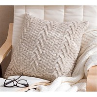 Decorative Cotton Knitted Pillow Case Cushion Cover Double-Cable Sweater Throw Pillow Covers for Bed Couch 18" X 18" - BEWVU8SKE