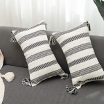 Decorative Lumbar Black White Throw Pillows Cover Set Modern Striped Boho Farmhouse Pillow Cover Neutral Textured Couch Pillow Cases 12x20 Inches 2 Pack - BM2AP59JE