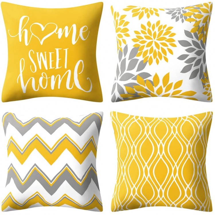 Drmstow Yellow Pillow Covers 18x18 Set of 4 Modern Decorative Geometric Outdoor Sofa Throw Pillow Cushion Covers Case for Couch Living Room Bedroom Patio Furniture Indoors Home Decor - BLU9D9CZX