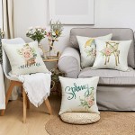 Farmhouse Throw Pillow Covers Set of 4 Vintage Flower Sofa Couch Spring Summer Pillow Cases for Home Decorations Housewarming Gifts 18x18 Inches - BMFZ7M07Y