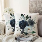 GALMAXS7 Floral Throw Pillow Covers Farmhouse Decorative Velvet Pillow Covers Navy Watercolor Flowers Pillowcase Boho Roses Blue White Square Cushion Covers Sofa Bed Décor 18X18 inch Set of 2 - BDE1B19W3
