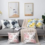GALMAXS7 Floral Throw Pillow Covers Farmhouse Decorative Velvet Pillow Covers Navy Watercolor Flowers Pillowcase Boho Roses Blue White Square Cushion Covers Sofa Bed Décor 18X18 inch Set of 2 - BDE1B19W3