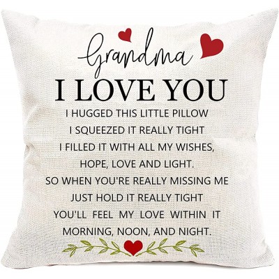 Grandma Gifts I Love You Two Sided Printing Cotton Linen Square Throw Pillow Cover Grandma Birthday Gifts from Grandkids Decorative Cushion Waist Sofa Pillowcase for Grammy Nana 18"x 18" - BADGI4TJN