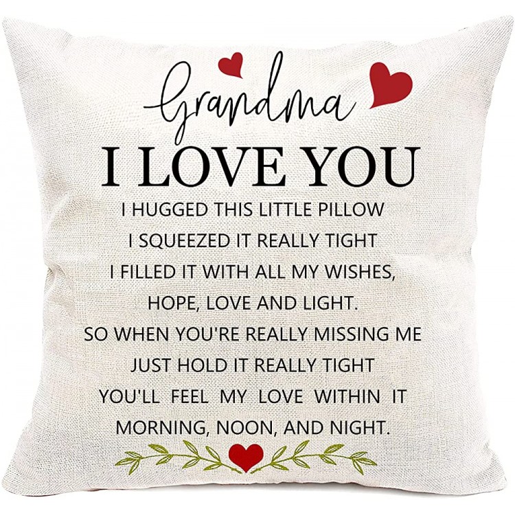 Grandma Gifts I Love You Two Sided Printing Cotton Linen Square Throw Pillow Cover Grandma Birthday Gifts from Grandkids Decorative Cushion Waist Sofa Pillowcase for Grammy Nana 18x 18 - BADGI4TJN