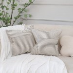 Hckot Grey and Beige Patchwork Farmhouse Throw Pillow Covers 18 x 18 Inch Pack of 2 Striped Linen Decorative Pillow Case for Sofa Couch Chair Bedroom Modern DecorGrey - BD5EZP9DT