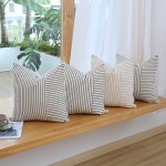 Hckot Grey and Beige Patchwork Farmhouse Throw Pillow Covers 18 x 18 Inch Pack of 2 Striped Linen Decorative Pillow Case for Sofa Couch Chair Bedroom Modern DecorGrey - BD5EZP9DT
