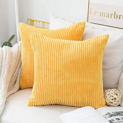 Home Brilliant Throw Pillow Covers 18x18 Set of 2 Super Soft Couch Pillow Covers Decorative Striped Corduroy Mustard Throw Pillows for Couch Bed 18 x 18 inch Sunflower Yellow - BWWRGGMY8