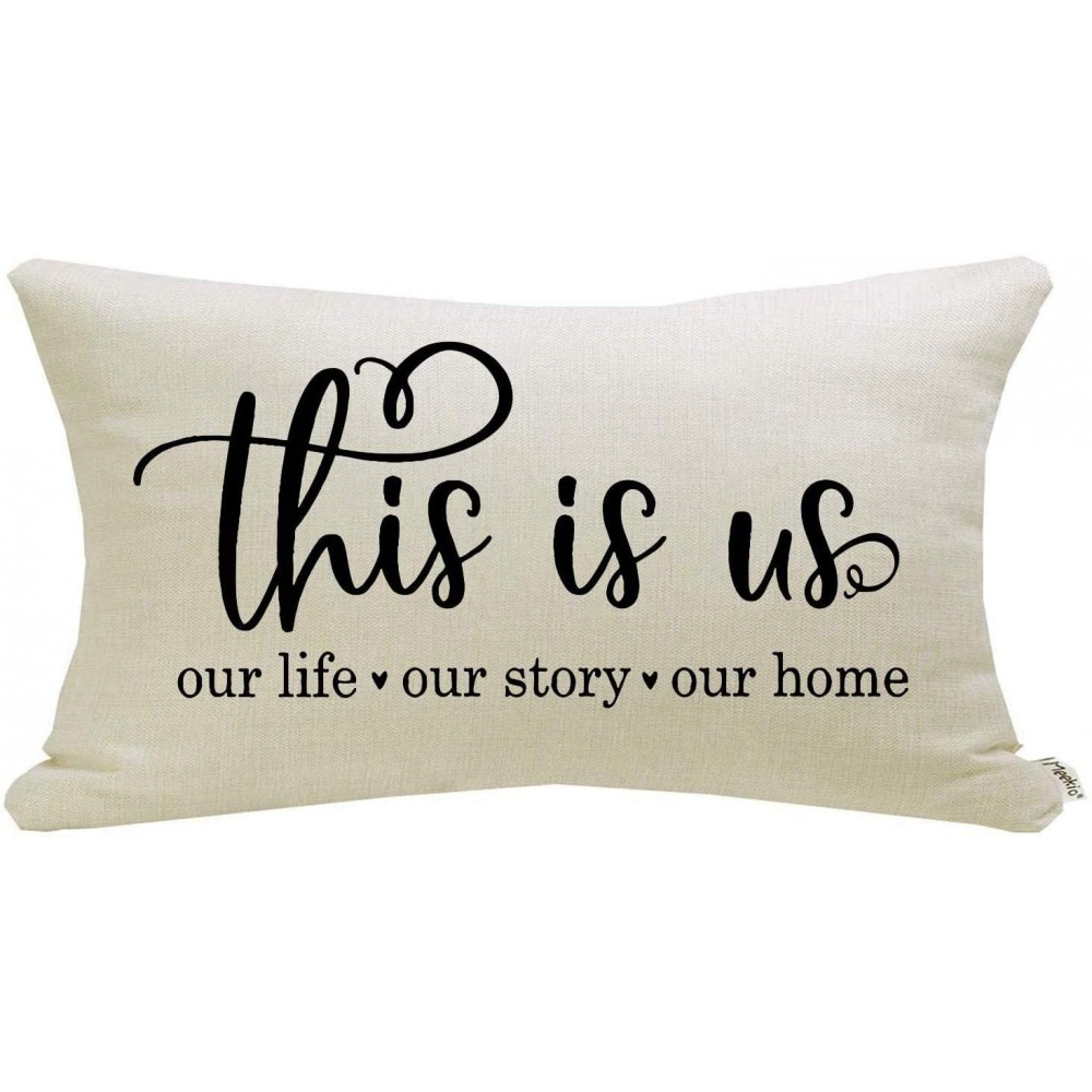 Meekio Farmhouse Pillow Covers with This is Us Quote 12 x 20 Farmhouse Rustic Décor Lumbar Pillow Covers with Saying Housewarming Gifts Family Room Décor - B7M29ML5M