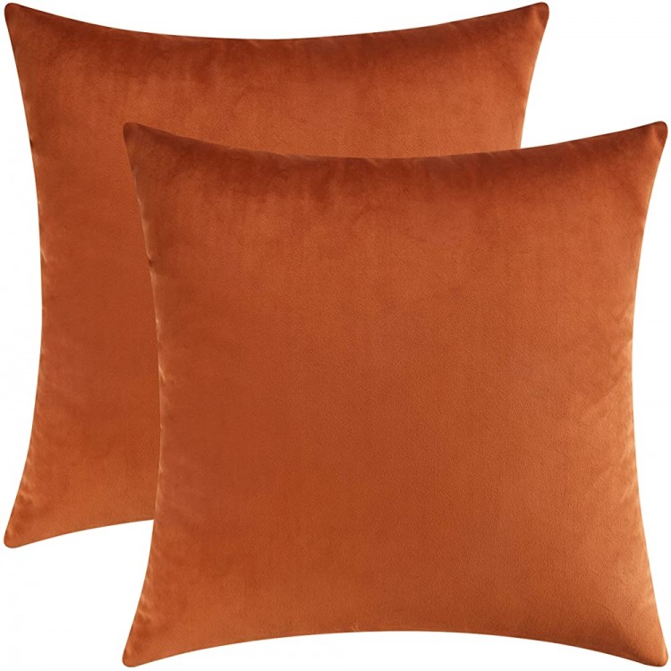 Mixhug Set of 2 Cozy Velvet Square Decorative Throw Pillow Covers for Couch and Bed Burnt Orange 18 x 18 Inches - BE8ZMGZYJ