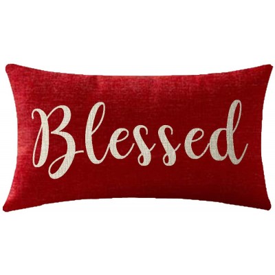 NIDITW Nice Gift Inspirational Blessed Words Waist Lumbar Red Cotton Linen Throw Pillow case Cushion Cover for Sofa Home Decorative Oblong 12x20 Inches - BTWYFZSS8
