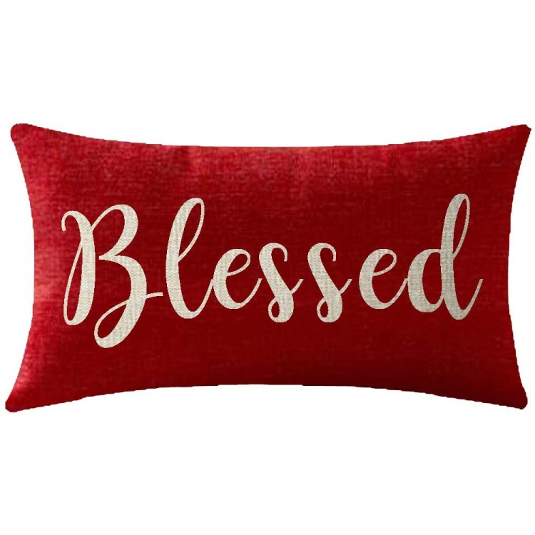 NIDITW Nice Gift Inspirational Blessed Words Waist Lumbar Red Cotton Linen Throw Pillow case Cushion Cover for Sofa Home Decorative Oblong 12x20 Inches - BTWYFZSS8