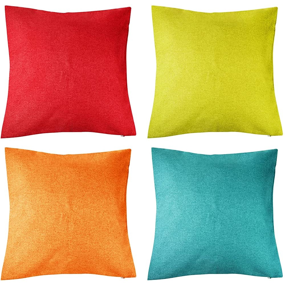 Pack of 4 Decorative Outdoor Waterproof Throw Pillow Covers Square Garden Cushion Cases for Patio Couch Tent and Sofa 18 x 18 Inches Yellow Red Orange Blue-Green - BJ6NTFQZR