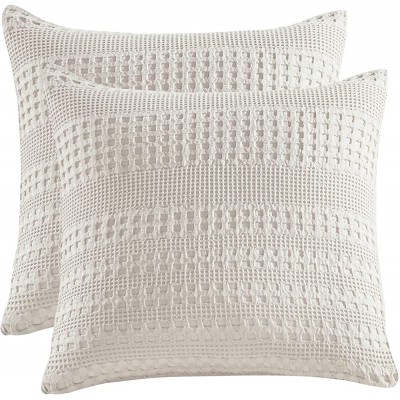 PHF 100% Cotton Waffle Weave Euro Shams 26" x 26" 2 Pack Elegant Home Decorative Euro Throw Pillow Covers for Bed Couch Sofa Light Khaki Linen - B799GKAW8