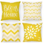 Pillow Covers 18x18 Set of 4 Bless Our Home Modern Geometric Decorative Throw Pillow Covers Outdoor Farmhouse Pillow Covers for Couch Bed Home Decor,Yellow - B70CPYE1C