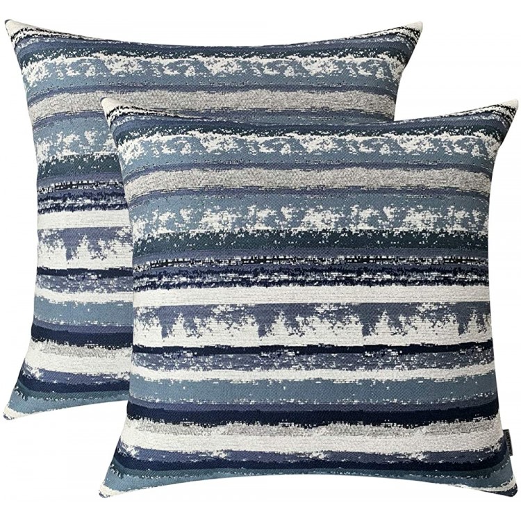 ROMANDECO Set of 2 Stripe Pillow Case Jacquard Square Decorative Throw Cushion Cover Pillowcase with Invisible Zipper for Bed 18 x 18 Navy Blue - B6G4KQM1J