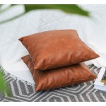 SEEKSEE 2-Pack Faux Leather Accent Throw Pillow Cover 18x18 inch Modern Country Farmhouse Style Pillowcase for Bedroom Living Room Sofa Brown Pillows. - BUU0Y27OR