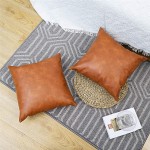 SEEKSEE 2-Pack Faux Leather Accent Throw Pillow Cover 18x18 inch Modern Country Farmhouse Style Pillowcase for Bedroom Living Room Sofa Brown Pillows. - BUU0Y27OR