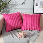 Soleebee Set of 2 Throw Pillow Covers Soft Cozy Velvet Pillowcase Faux Rabbit Fur Couch Cover for Couch Sofa Bed Chair Home Decorative Pillows Cover 18x18 Inch HOT Pink - BBD1PMQYV