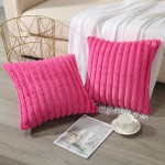 Soleebee Set of 2 Throw Pillow Covers Soft Cozy Velvet Pillowcase Faux Rabbit Fur Couch Cover for Couch Sofa Bed Chair Home Decorative Pillows Cover 18x18 Inch HOT Pink - BBD1PMQYV