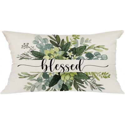 Spring Pillow Cover 12x20 inch Eucalyptus Leaves Lumbar Pillow Cover Blessed Spring Pillows Decorative Throw Pillows Spring Decor for Home Spring Decorations Cushion Case A581-12 - BVO8NT3AC