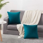 Throw Pillow Cases 18x18 Teal: 2 Pack Cozy Soft Velvet Square Decorative Pillow Covers for Farmhouse Home Decor DEZENE - BZ5HL9V2I