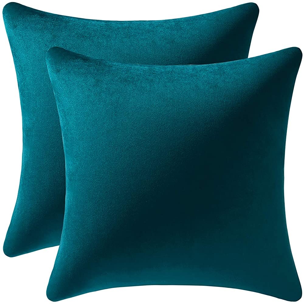 Throw Pillow Cases 18x18 Teal: 2 Pack Cozy Soft Velvet Square Decorative Pillow Covers for Farmhouse Home Decor DEZENE - BZ5HL9V2I