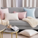 Top Finel Square Decorative Throw Pillow Covers Soft Velvet Outdoor Cushion Covers 18 X 18 with Balls for Sofa Bed Set of 2 Cream - BYNAM7KJE