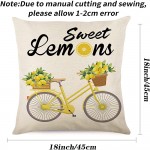 Tosewever Summer Lemon Pillow Covers 18x18 Inches Set of 4 Watercolor Stripes Wreath Buffalo Plaid Bicycle Cushion Case for Farmhouse Decor Room Bedroom Sofa Chair Car 18 x 18 Yellow Lemon - B4GLL9HNQ